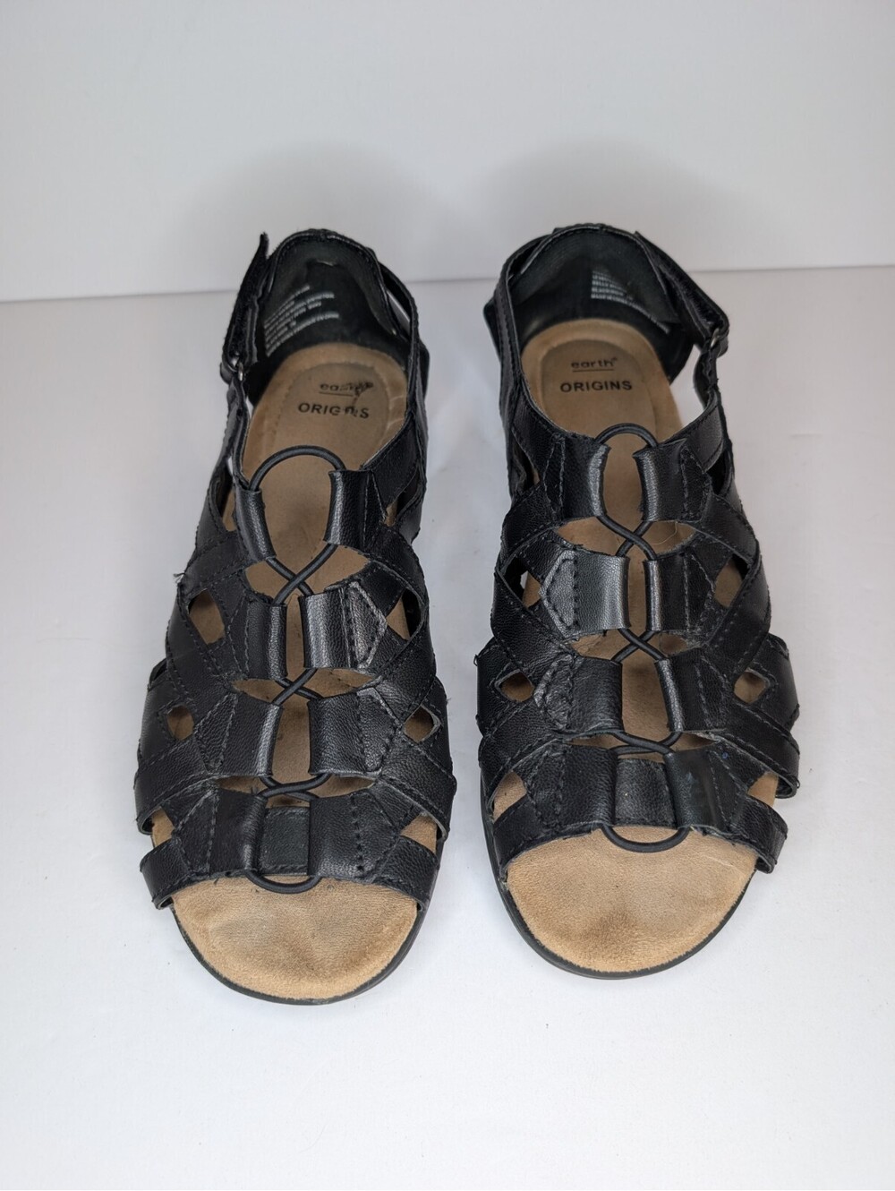 Earth Origins Belle Bridget Black Leather Strappy Flat Sandals 7M Granolagirl
